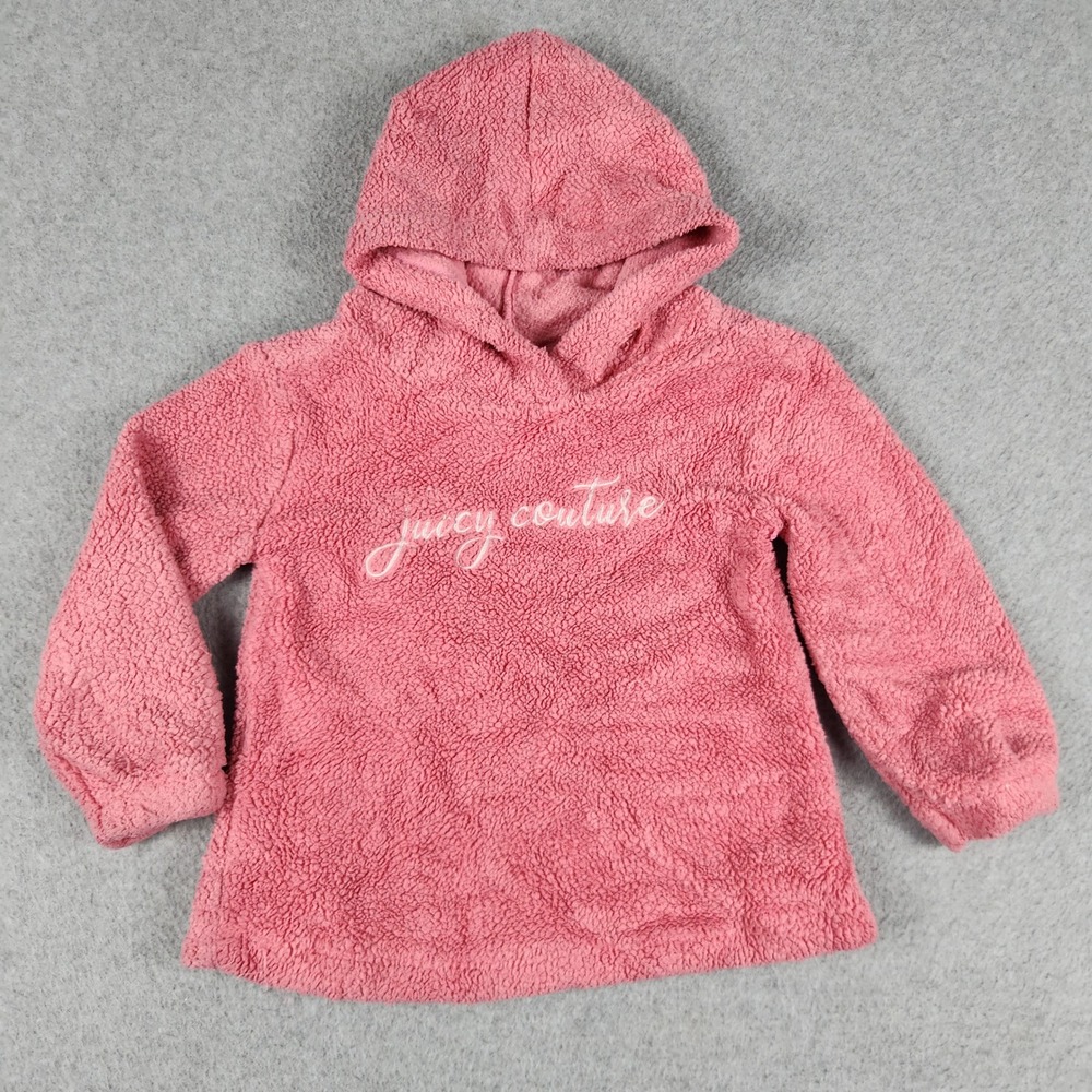 Juicy Couture Hoodie Kids 24M Pink Sherpa Fleece Cozy Embroidered Logo Pullover